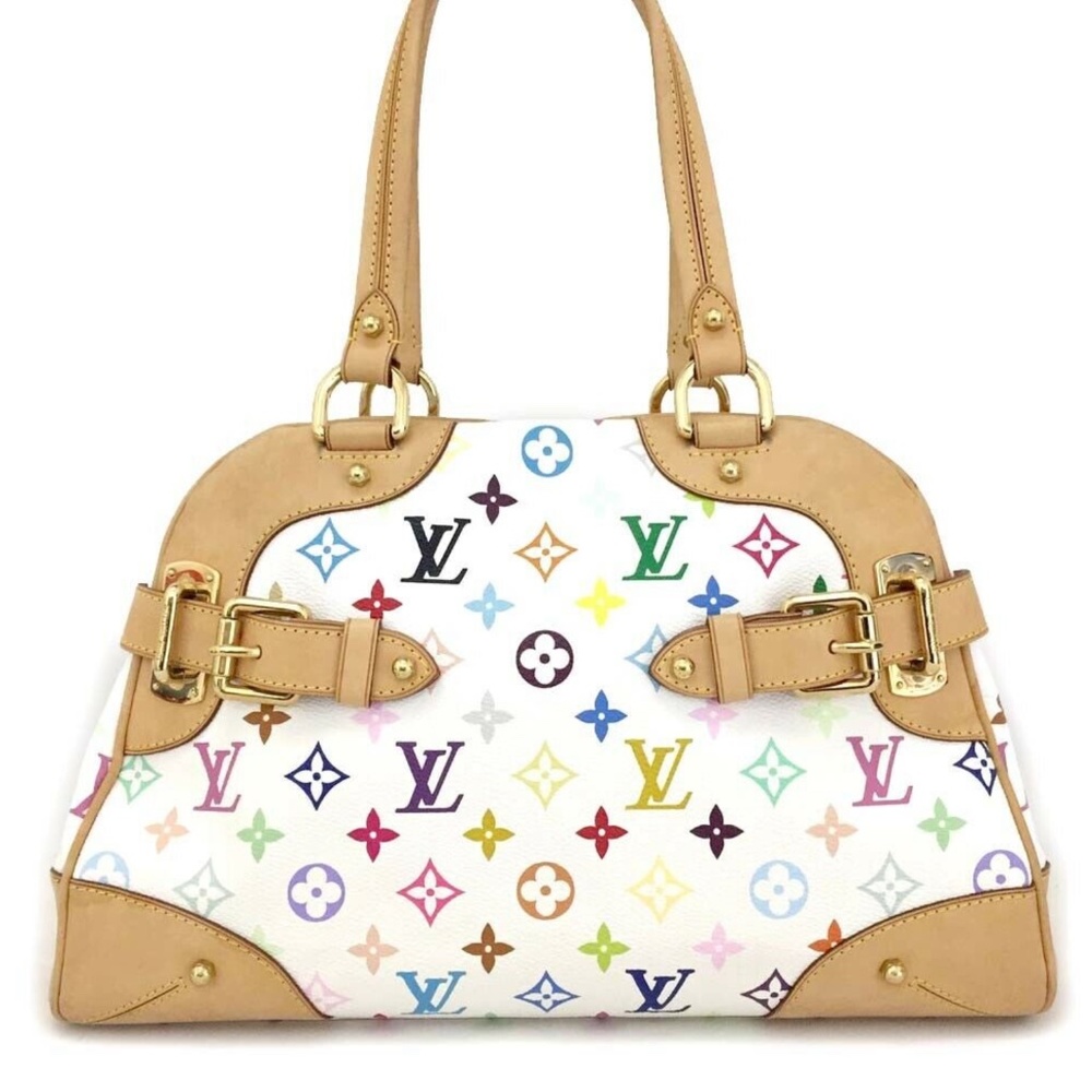 Louis Vuitton Multicolor Monogram White Canvas and Natural Leather Satchel